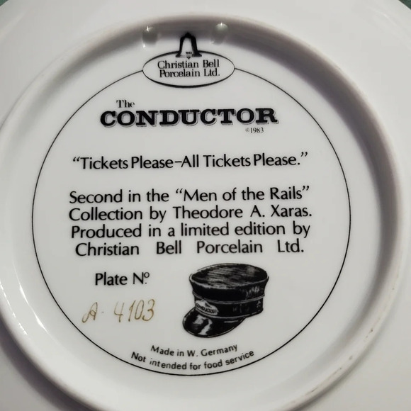 Christian Bell Porcelain Ltd. The Conductor Train Plate T. XARAS Men Collection - Picture 4 of 6